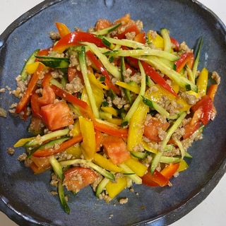 挽き肉とカラフル野菜のサラダ